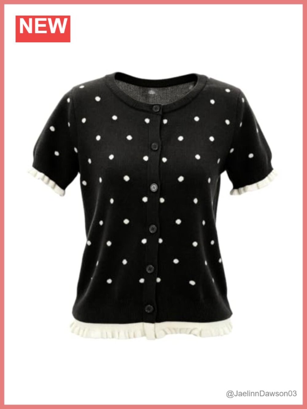 Women's Polka Dot Short Sleeve Cardigan Button Down Knit Sweater
